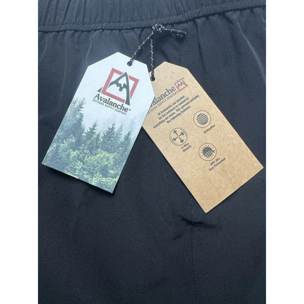 Avalanche Men's XL Hiking Shorts Black Ripstop 4-Way Stretch, UPF 30+, Reflectiv